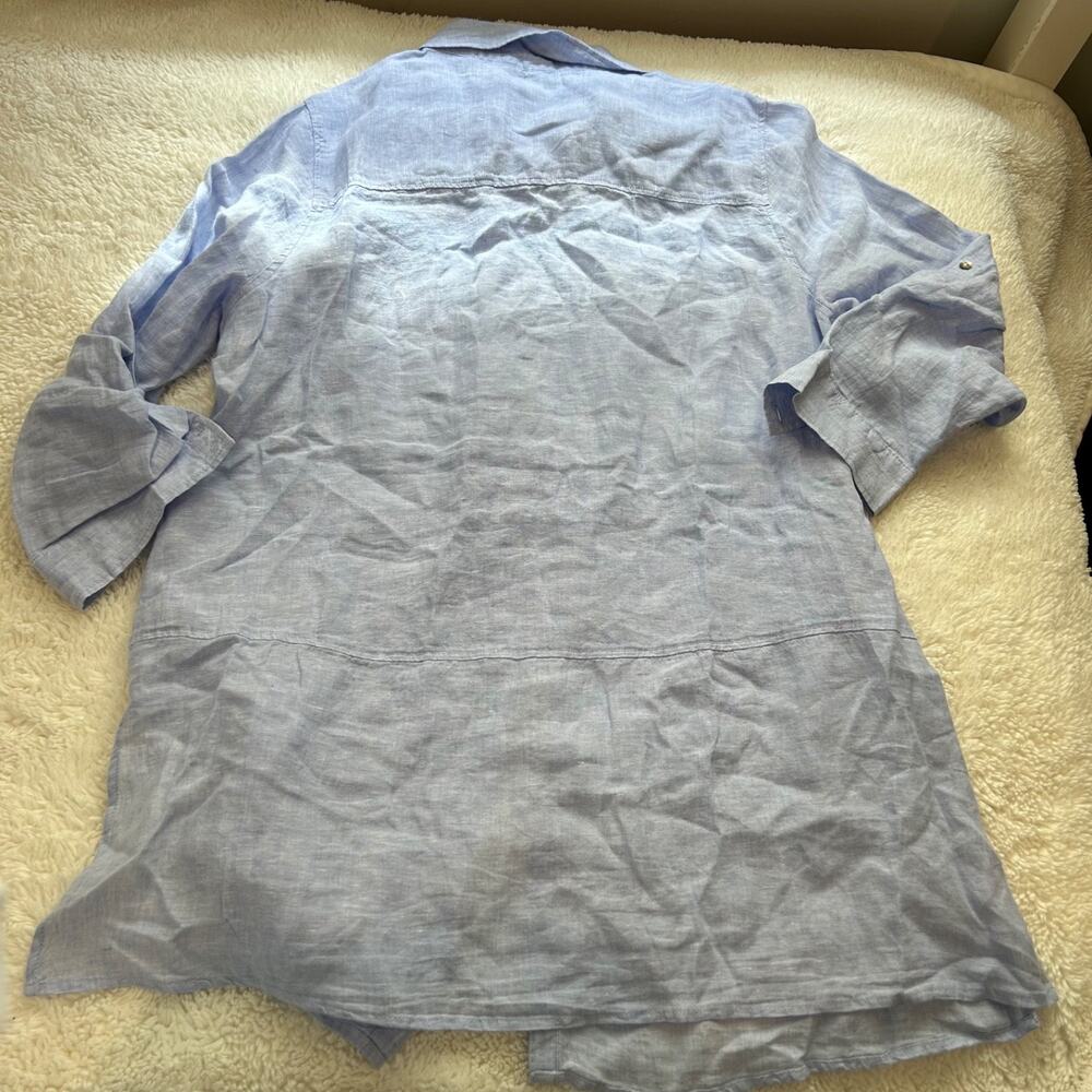 TAHARI Womens Linen Tunic Top Lagenlook Boxy Blue 1X Boho Costal Resort Summer - Picture 3 of 6